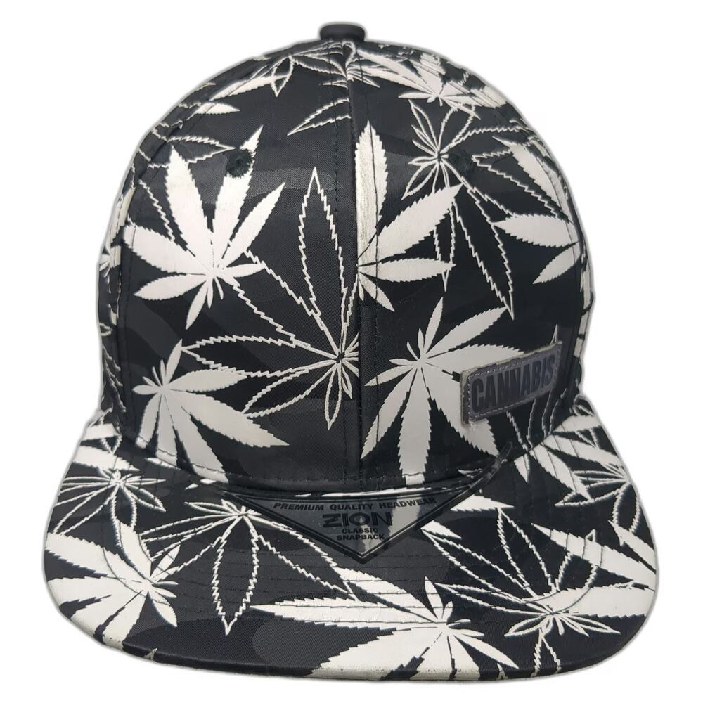 Zion Snapback Black Cannabis Leaf All Over Print Hat One Size Flat Brim